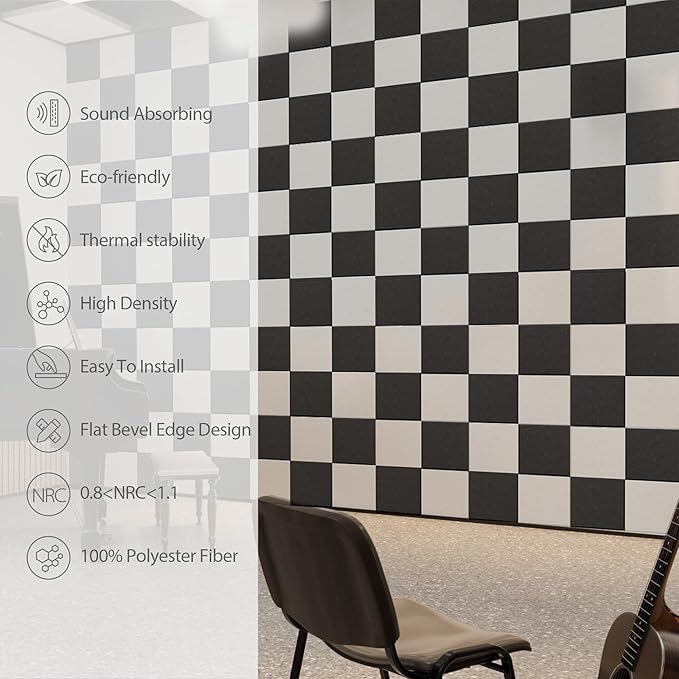 12 Pack Acoustic Panels Self Adhesive Sound Proof Foam, High Density Sound Acoustic Panel, 12X12X0.4 Inch Square Panels in Home, Office, Reccording Room, Studio,and more(Black) - Image 5