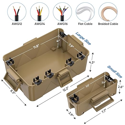 TICONN Outdoor Electrical Box, IP54 Splash-Proof Outdoor Extension Cord Cover, Protects Power Strip, Plug, Socket, Timer, Holiday Lights (Brown, Small) - Image 2