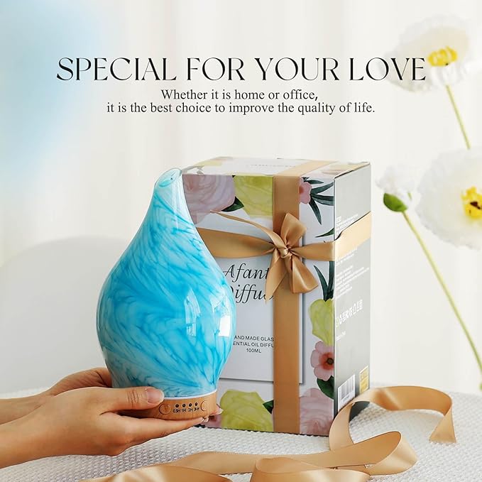 Porseme 150ml Essential Oil Diffuser Glass Color Changing Aroma Air Diffusers Aromatherapy Ultrasonic Cool Mist Humidifier 6 Running Hours Waterless Auto-Off for Sleeping Yoga Office Spa (Blue Wave) - Image 6