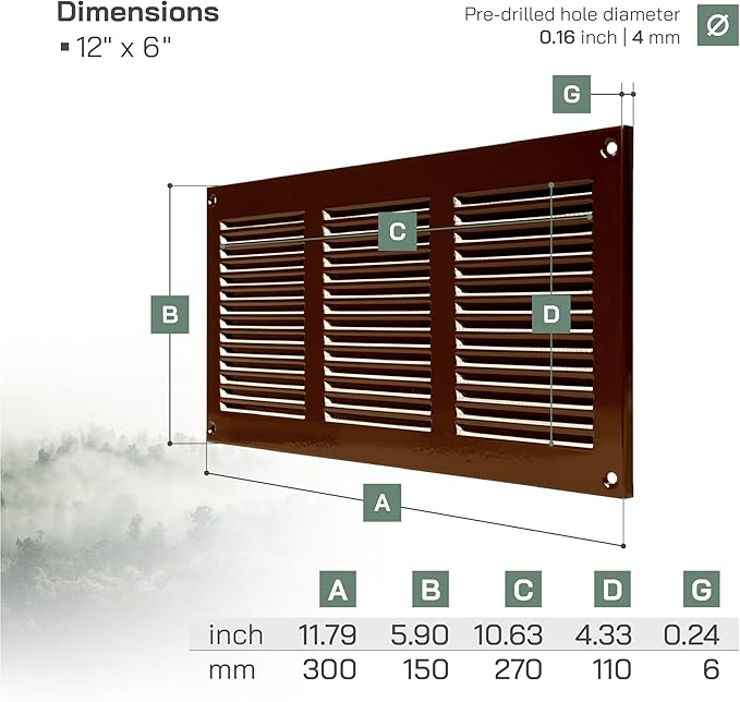 Vent Systems 12" x 6" Inch (Overall) Scratch Resistant Brown Metal Vent Cover - 3 Pack - Louvered Duct Grille with Built-in Mesh Screen - Wall or Ceiling HVAC Ventilation Register for Indoor & Outdoor - Image 2
