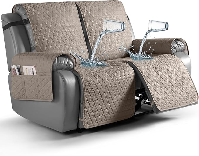 TAOCOCO 100% Waterproof Recliner Cover, Non-Slip Washable Reclining Couch Cover with Elastic Leg Straps, Furniture Protector for Dogs (Taupe, 2 Seater) by TAOCOCO