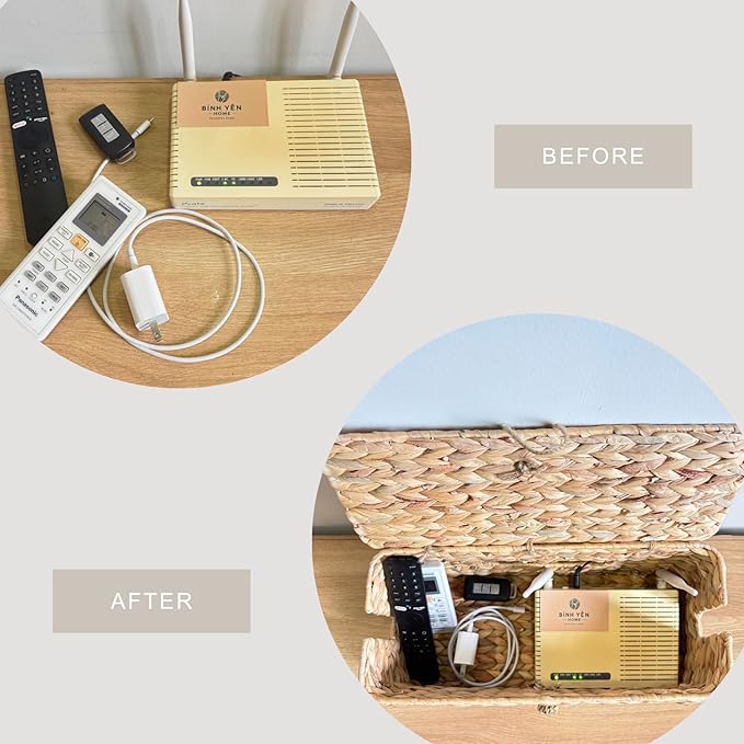 Wicker Cable Management Box with Lid, Set of 2 Handwoven Water Hyacinth Cords Hider Boxes for TV, Computer, Router, USB Hub to Hide Cords & Power Strip for Desk, Floor, Office - Image 8