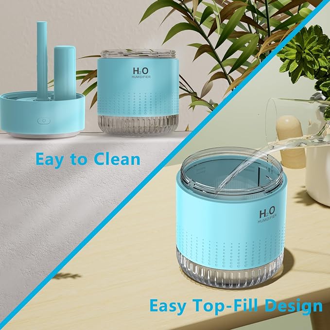 SZO Portable Mini Humidifier, 500ML USB Personal Cool Mist Humidifiers for Bedroom Office Travel Desk, Whisper Quiet 20dB with 2 Mist Modes & Auto Shut-Off, Small Desktop Humidifier（WSQ02 Blue） - Image 5