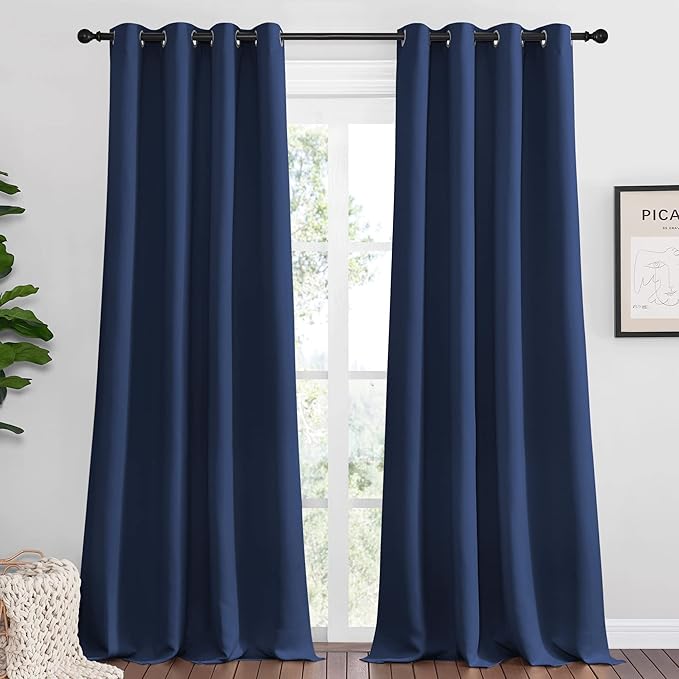 NICETOWN Navy Blackout Curtains 108" Long for Living Room, 55" W, Set of 2, Thermal Insulated Window Treatment Light Reducing Room Darkening Drapes for Boys Kids Bedroom, Classroom, Apartment by NICETOWN