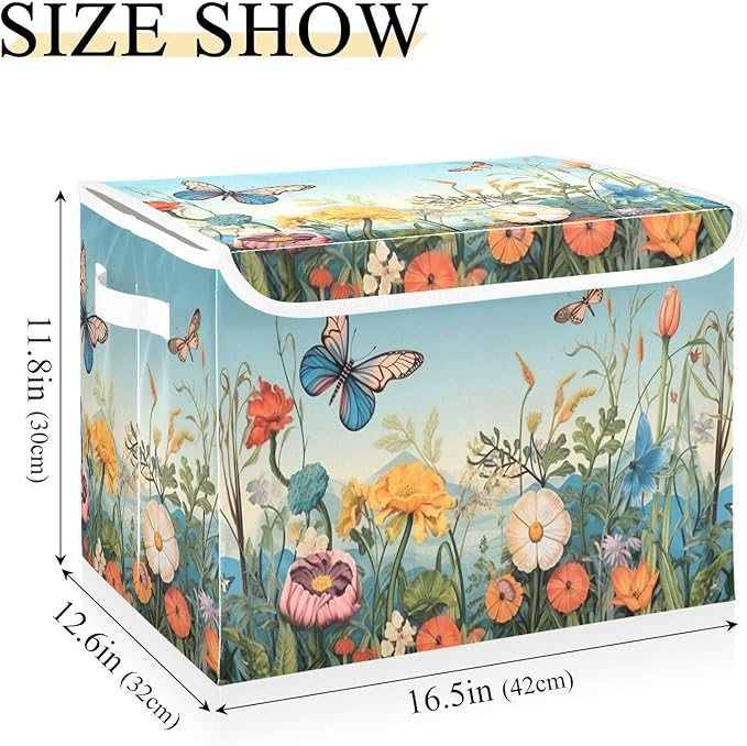 xigua Colorful Flower Pattern Storage Bins with Lids and Carrying Handle,Foldable Storage Boxes Organizer Containers Baskets Cube with Cover for Home Bedroom Closet Office - Image 3