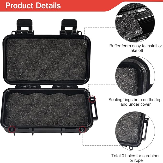 Dry Storage Box, Shockproof Waterproof Box with 2 U‑Shape Buckle, Plastic Storage Container for Cameras, Phones, Camping, Fishing, Hiking(Large-Black) - Image 9