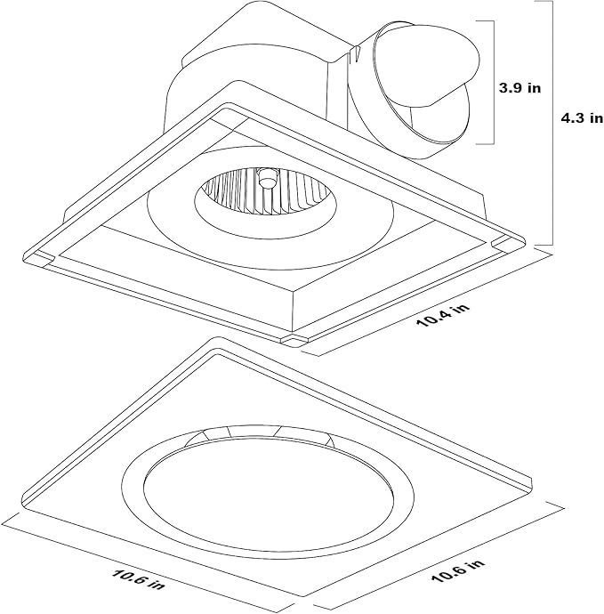Bathroom Fan Ultra-Quiet Bathroom Ventilation, Exhaust Fan,123CFM 0.7 Sones 40W,4 Inch Duct Collar,White,9 Inch Opening size,Easy to Install & Replace (No Light Fan) - Image 8