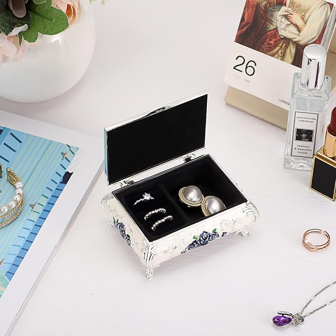 Hipiwe Vintage Metal Jewelry Box Small Treasure Chest Case Trinket Organizer Earrings Necklace Bracelet Storage Box Ring Box Holder Keepsake Box for Women - Image 3