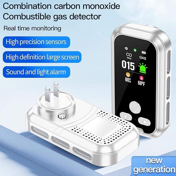 4IN1 Plug in Natural Gas & Carbon Monoxide Detectors Combination Builti-in 2000 mAh Backup Battery HD Screen [Propane Methane Gas CO Temp Humidity Sensor] Alarm for Home Hotel RV (White) - Image 3