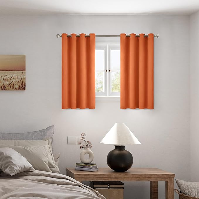 BGment Short 100% Blackout Curtains for Bedroom, Thermal Insulated Lined Energy Efficiency Noise Reducing Grommet Curtains 45 Inch Length for Small Window 2 Panels Each 52 Inch Wide, Burnt Orange - Image 2