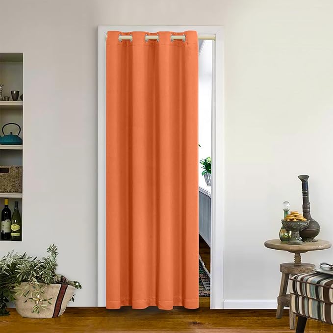 MYSKY HOME Burnt Orange Door Curtains for Doorway Blackout Closet Curtains for Living Room Thermal Insulated Room Darkening Grommet Window Drapes for Bedroom, 1 Curtain Panel, 52 x 72 Inch, Orange by MYSKYHOME