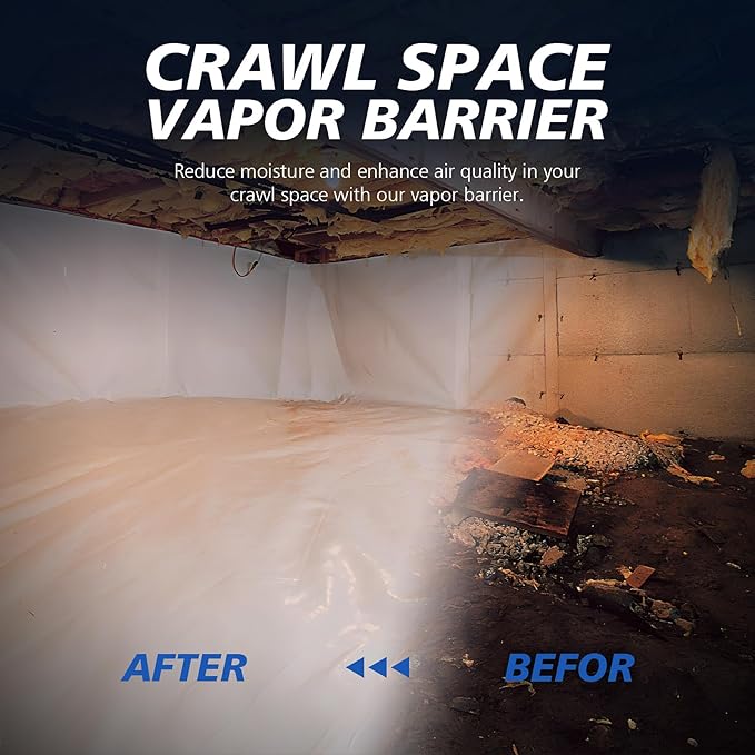 Crawl Space Vapor Barrier - 16 mil 10' x 25', Concrete Vapor Barrier, Vapor Barrier for Crawlspace Encapsulation kit, Crawlspace Liner, Roll of Heavy Duty Plastic sheeting, Black and White Panda Film - Image 5