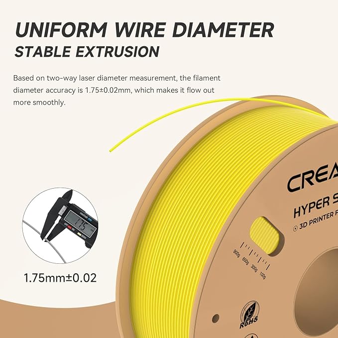 Official Creality Hyper PLA Filament 1.75mm, High Speed 30-600mm/s Rapid 3D Printer Filament PLA, Dimensional Accuracy +/-0.02mm, Fit Most FDM 3D Printers，1KG(2.2lbs) Spool Yellow - Image 4