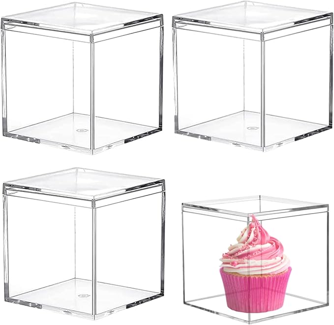 Acrylic Box Clear Display Boxes with Lids 4Pieces 4.73x4.73x4.73Inch Plastic Square Containers, Decorative Boxes Large Acrylic Storage Boxes for Collectibles,Wedding, Valentine's Day Party by LOVPLAY