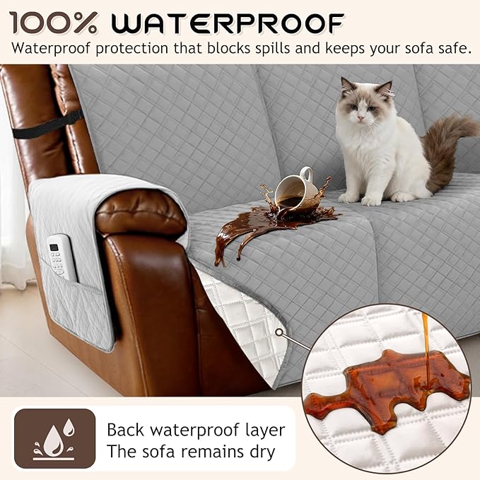 Arfntevss Waterproof Recliner Sectional Couch Covers for Reclining Sectional L Shape Sofa Cover Non Slip Washable Recliner L Shaped Slipcover Dog Additional Seat Protector (1 Seat Cover, Dove Gray) - Image 2