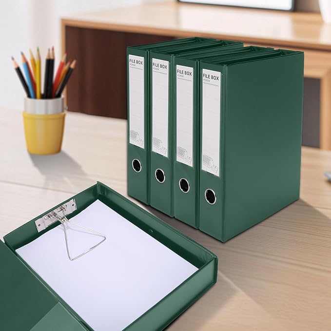 HUA JIE A4 Storage File Boxes Plastic Archives Cases with Clip, PVC File Folder Organizer Document Storage Filing Box for Office,32.5×6.5×24 cm, Green(Pack of 6) - Image 3