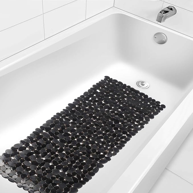 WELTRXE Non Slip Bathtub Mat 35 x 16 Inches Pebbles Shower Mats with Suction Cups, Drain Holes for Bathroom Showers, Tub, Machine Washable Bathroom Mats BPA, Latex Free Safe Tub Mats - Black - Image 7