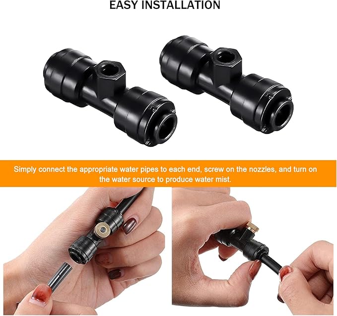 Brass & Black Misting Nozzles Kit - 20pcs Mister Nozzles & Tees with 2pcs Plugs for 1/4" Tubing and Outdoor Patio System - Image 6