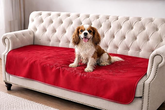 Premium Deluxe * 100% Waterproof Blanket Guarantees to Keep Your Bed Dry! Crinkle-Free Ultra-Soft Fleece Furniture Protector for People Kids Pets. EZ Wash/Dry Red/Grey Reversible 60x40 - Image 5
