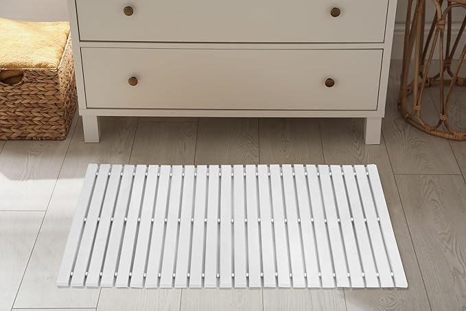Bath Mat Bathroom Rugs Floor Wood Shower Bathtub Waterproof Non Slip Accessories 16x24 Inch Easy to Clean, White, 1 pc - Image 5