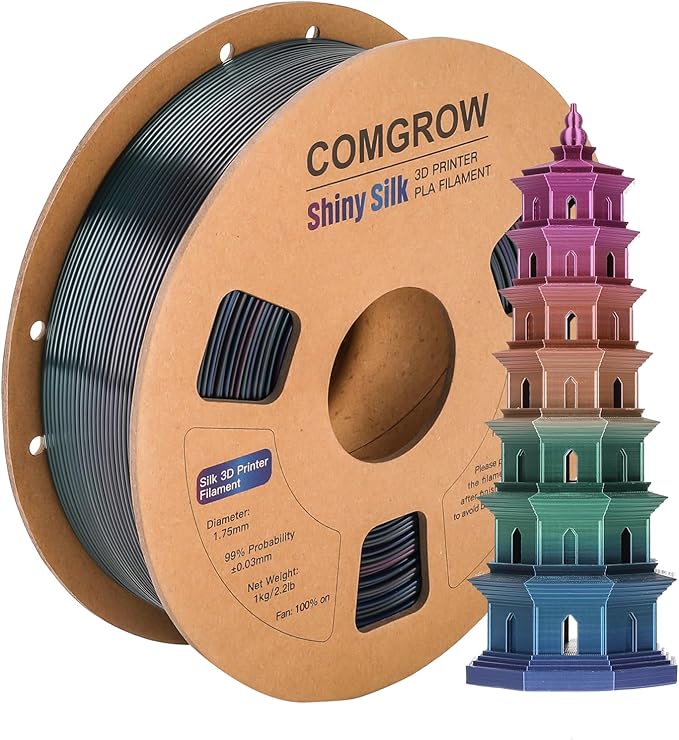 Comgrow Rainbow Colors Silk PLA 3D Printer Filament, PLA Filament 1.75mm, Dimensional Accuracy +/- 0.02 mm, 1KG Spool, Coextrusion 3D Filament with Shiny Silk Rainbow Universe by Comgrow
