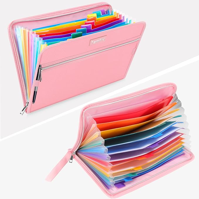 Fireproof Safe Accordion File Organizer Bag Folder,Waterproof Expanding Filing Folder with 14 Pockets, A4 Letter Size, Document Organizer Holder and Color Labels /2 Zipper (Pink 14.3" x 9.8") - Image 4