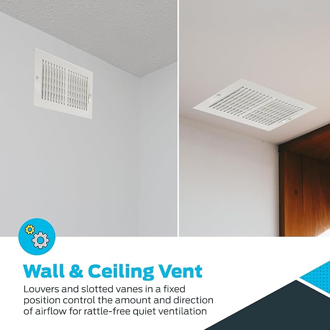 EZ-FLO 10 x 6 Inch (Duct Opening) Air Vent Cover for Wall or Ceiling, Two-Way Ventilation Register, Solid Steel HVAC Register Cover, White, 61610 - Image 4