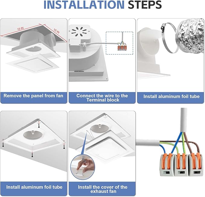 Bathroom Fan Ceiling Mount Exhaust Ventilation,141 CFM 0.7 Sones,4 Inches Duct,White,Very Quiet Ventilation and Exhaust Fan (No LED Lights) - Image 4