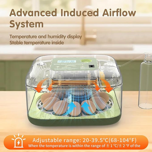 12 Egg Incubator with Automatic Turning, Temperature and Humidity Control, LED Egg Candler, and Auto Water Addition, for Hatching Chicken, Goose, Duck, Quail, Pigeon, and Turkey Eggs - Image 2