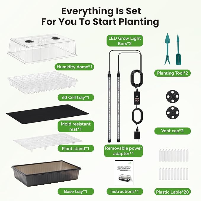 Seed Starter Tray with Grow Light - 60 Cells Self-Watering Seed Starter Kit with 24/7 LED Grow Light, 4’’ Humidity Dome for Herbs, Indoor Plant Germination (1) - Image 7
