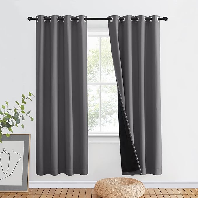 NICETOWN Grey Full Shade Curtain Panel, Energy Smart & Noise Blocking Out Blackout Drape for Dining Room Window, Thermal Insulated Guest Room Lined Window Dressing(1 PC, 46 x 72 inch) by NICETOWN