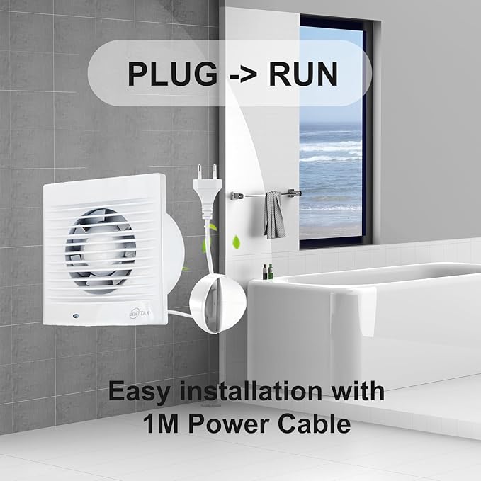 4 Inch Wall Mount Bathroom Exhaust Fan, Plug in Wall Exhaust Fan, 12W 77 CFM Bathroom Window Fan with Backdraft Damper for Kitchen, Garage, Office, 34 dB, White - Image 4