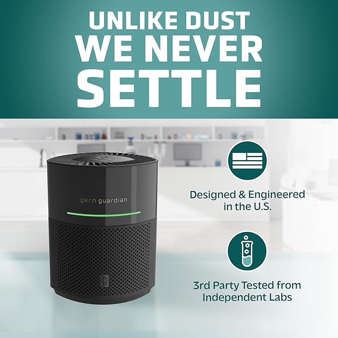 GermGuardian Airsafe+ Air Purifier for Home, for Wildfire Smoke, Pets, Pollen, Odor, Large Rooms Up To 1043 Sq. Ft. with HEPA Pure Air Filter, UV-C Light & Air Quality Sensor, 12", AC3000B, Black - Image 7