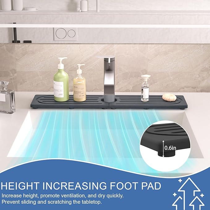 Stone Faucet Mat for Kitchen Sink, Water Absorbing Sink Water Splash Guard, Fast-Drying Kitchen Sink Faucet Mat, Durable Protector and Stone Drying Mat for Kitchen Counter & Bathroom Sink - Image 9