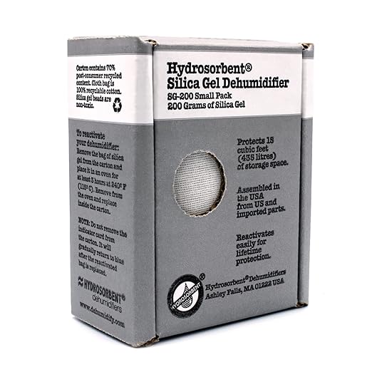 HYDROSORBENT® Silica Gel Dehumidifier (200gm - 1 Pack) - Silica Gel Packets w/Built-In Color Changing Indicator for Reactivation - Carton Moisture Absorbers for Food Storage - Desiccant Dehumidifier by HydrosorbentDehumidifiers
