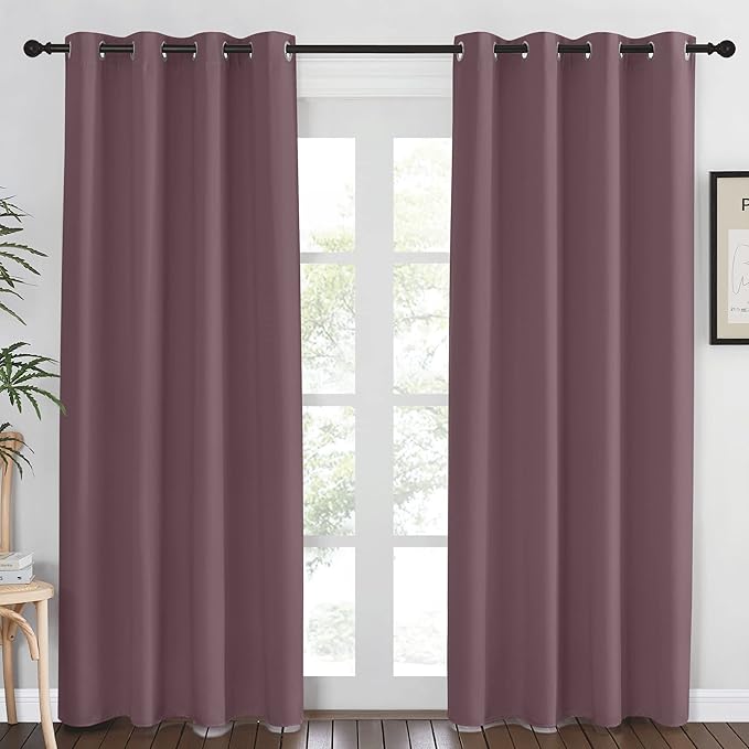 NICETOWN Blackout Dry Rose Curtain 84 inches Long for Bedroom - Thermal Insulated Grommet Room Darkening Window Treatment Sound Dampening Drape for Living Room (W52 x L84, 1 Panel) by NICETOWN
