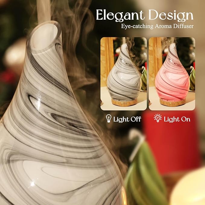 Porseme 280ml Essential Oil Diffuser Glass Color Changing Aroma Air Diffusers Aromatherapy Ultrasonic Cool Mist Humidifier 7 Running Hours Waterless Auto-Off for Sleeping, Yoga, Office, Spa (Ink) - Image 7