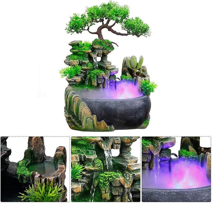 11-Inch Tabletop LED Waterfall Fountain with Atomizer – Quiet Resin Rockery Mist Humidifier for Bedroom, Office, Meditation or Gift Décor - Image 3