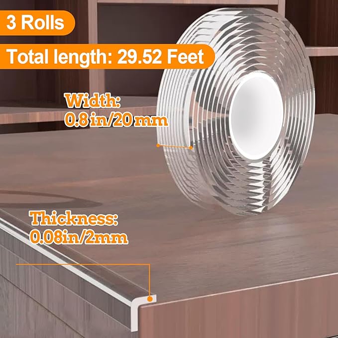 0.8 in x 9.84 FT,3 Pack Clear Soft Corner Protectors for Furniture Strip,Sharp Edge & Table Bumper,Window Edge,Wall Protector, Soft Corner Guards Safe for Proof,Table Corner Protectors in Family - Image 2