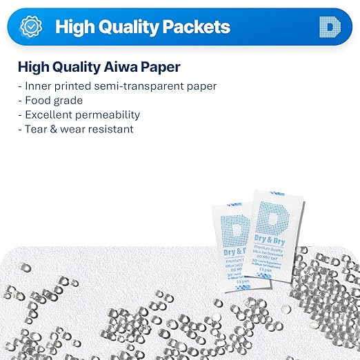 Dry & Dry 0.5 Gram [50 Packets] Silica Gel Packets Desiccants, Silica Packets - Rechargeable Silica Gel Packs, Desiccants Packets, Silica Gel - Image 3