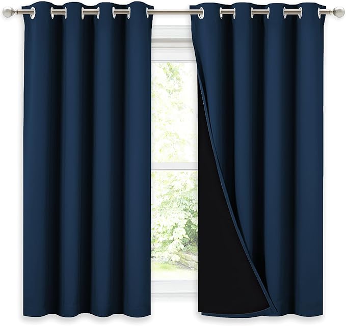 NICETOWN 100% Blackout Curtains with Black Liners, Thermal Insulated Full Blackout 2-Layer Lined Drapes, Noise Cancellation Window Draperies for Dining Room (Moroccan Blue, 2 Panels, 52" W by 54" L) by NICETOWN