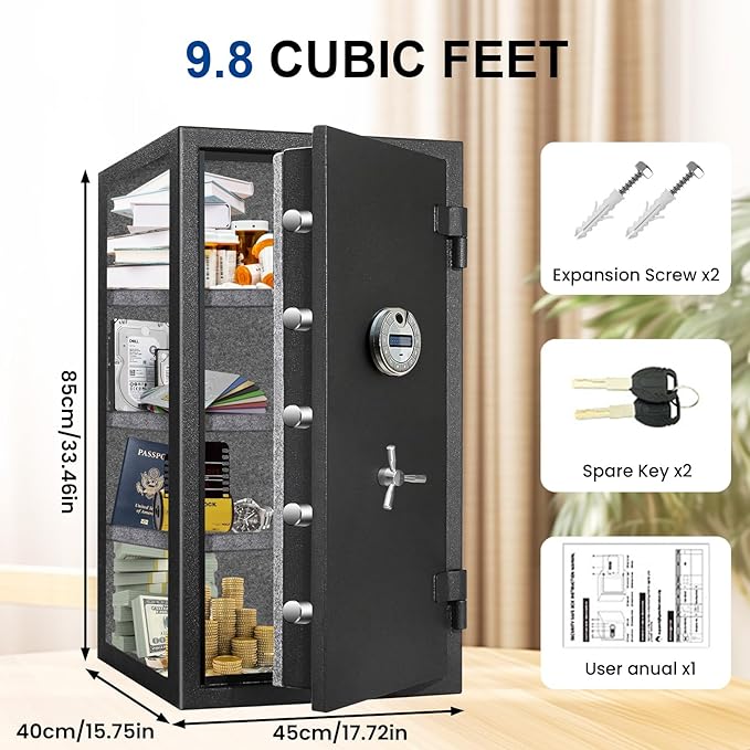 [Genuine Fireproof] 9.8 Cub Extra Large Biometric Waterproof Fireproof Safe for Home, [Dual Mode] 124 Lbs Heavy Duty Fire Proof Safe for Document Business Office - Image 5