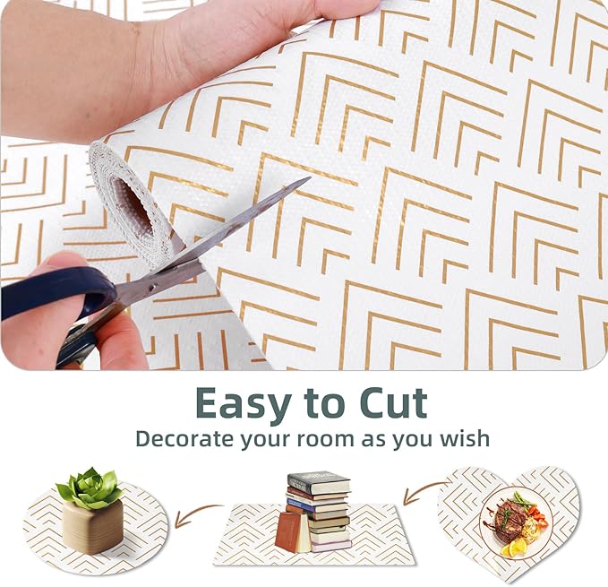 Shelf Liner for Kitchen Cabinets Non Adhesive Drawer Liner Gold Arrow Non-Slip Thickened Shelf Liner Paper Strong Easy to Clean for Tool Box Refrigerator with Knife and Tape Measure 12 inche x 10 feet - Image 6