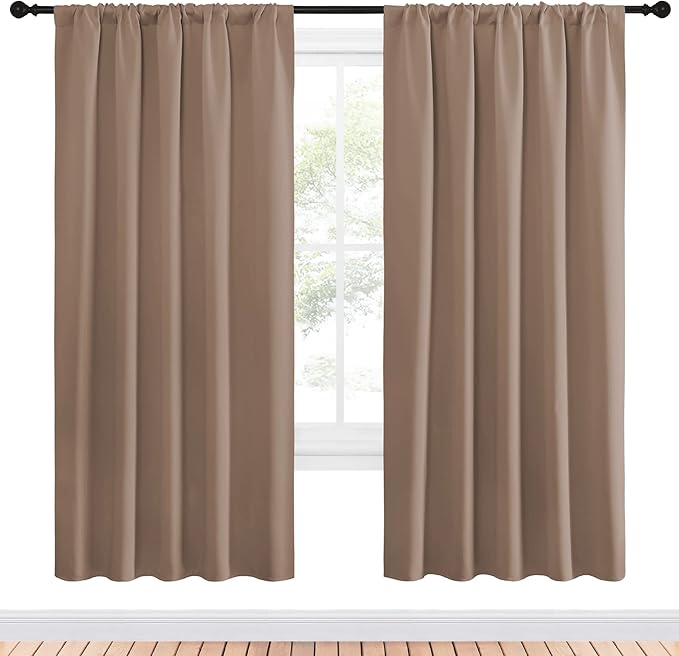 NICETOWN Kids Blackout Curtain Panels - Window Treatment Thermal Insulated Solid Rod Pocket Blackout Drapes for Bedroom (Cappuccino, Set of 2, 52 by 72 Inch) - Image 2