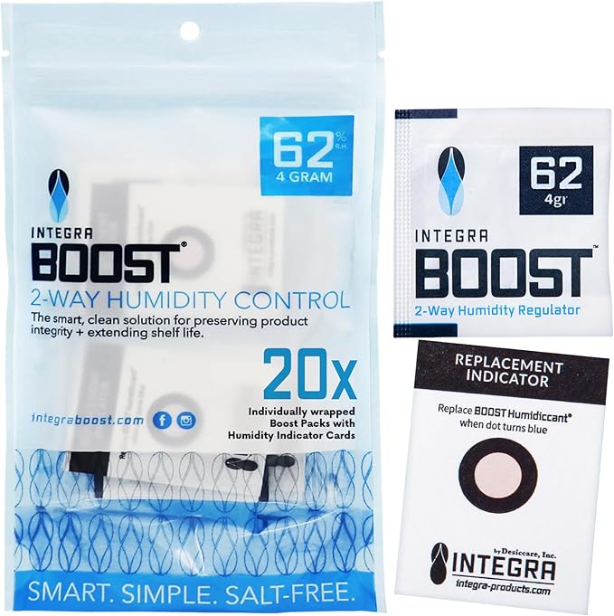 Integra Boost 2-Way Humidity Control Pack - Preserve Flavor & Control Humidity at 62% RH - Moisture Absorber for Herbs, Spices & More - 4 Gram (Pack of 20) by IntegraSpecialtyProducts