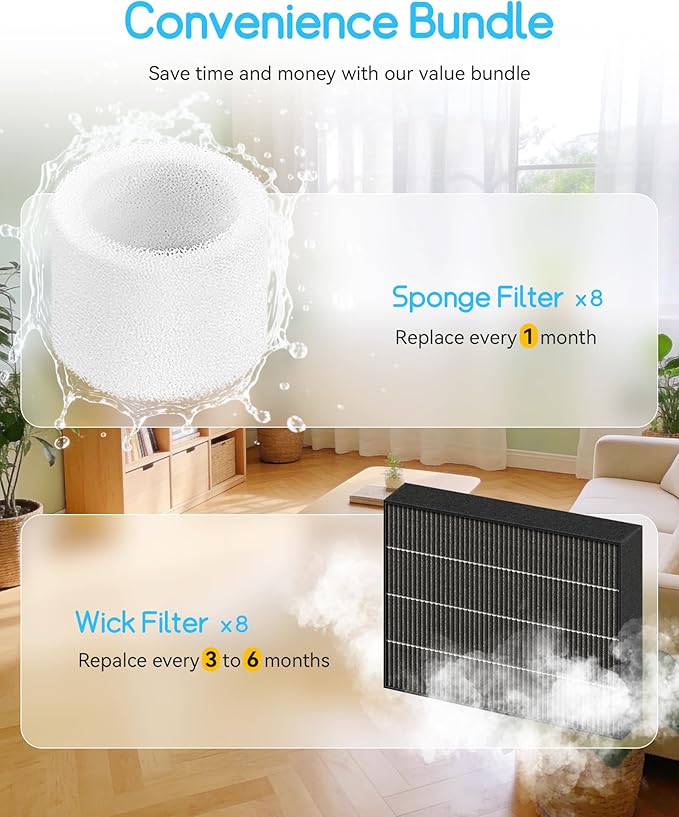 6000S Replacement Filter Kit Compatible with LEVOIT Superior 6000S Smart Evaporative Humidifier (8 Pack Gray Wick Filters and 8 Pack Sponge Filters) - Image 6