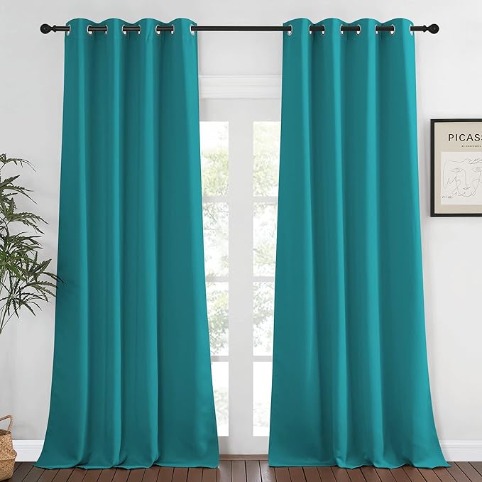 NICETOWN Blackout Curtains 120 inch Length for Sliding Glass Door, Grommet Thermal Insulated Room Darkening Sound Reducing Drapes for Room Divider, 1 Panel, W52 x L120, Peacock Teal by NICETOWN