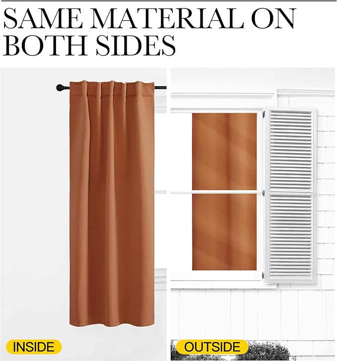 NICETOWN Short Curtains for Small Window - (Burnt Orange Color) W34 Wide, 2 Pieces, 48 inches Length Curtains, Modern Design Thermal Privacy Protection Window Treatment Drapes/Draperies for Bedroom - Image 6