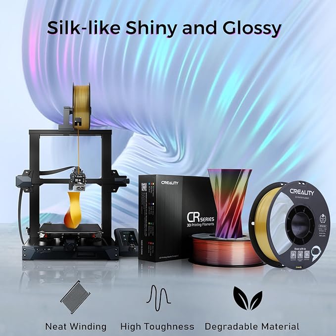 Creality Silk PLA Multicolor Filament, 3D Printer Filament 1.75mm, Glossy & Smooth Silk Texture, Silk Shiny PLA Filament +/-0.02mm, 3D Printing Filament 1KG/2.2lb (Golden-Silver) - Image 2