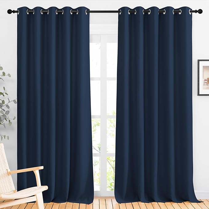 NICETOWN Blackout Curtains Panels for Living Room, 2 Panels, 66 x 92 Inch, Navy, 3 Pass Microfiber Noise Reducing Thermal Insulated Solid Ring Top Blackout Window Drapes by NICETOWN